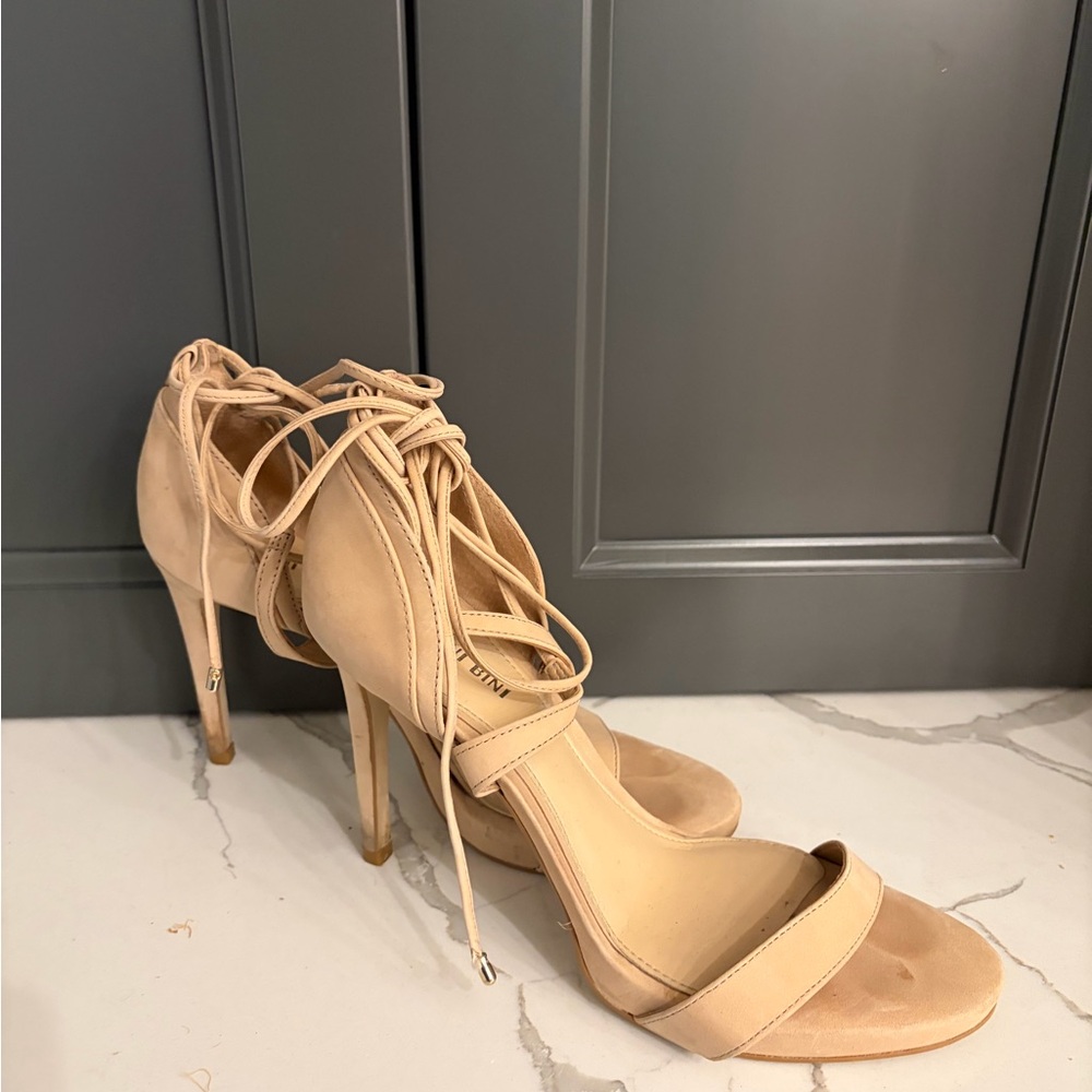 Gianni Bini Nude Lace-Up Heels